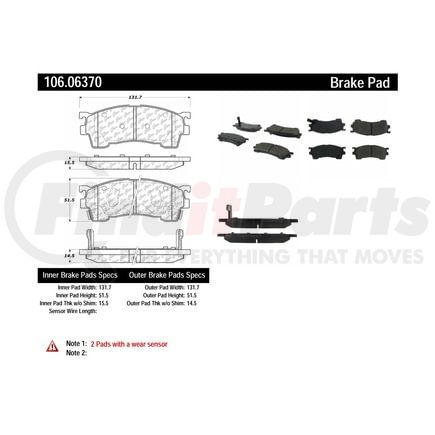 106.06370 by CENTRIC - Posi Quiet Extended Wear Brake Pads with Shims and Hardware