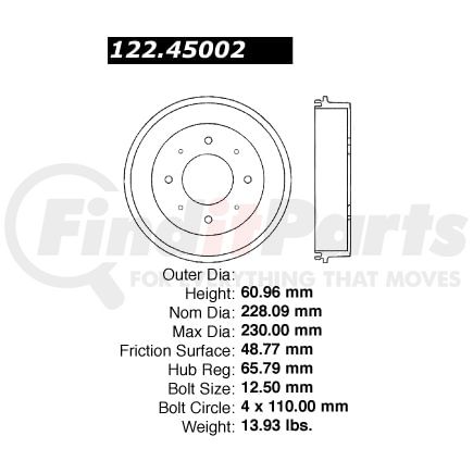 122.45002 by CENTRIC - Centric Premium Brake Drum