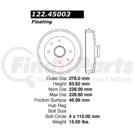 122.45003 by CENTRIC - Centric Premium Brake Drum