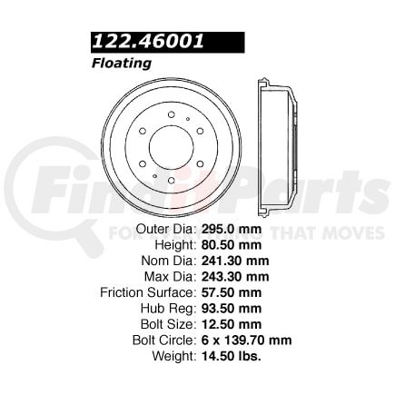 122.46001 by CENTRIC - Centric Premium Brake Drum