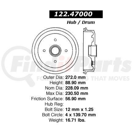 122.47000 by CENTRIC - Centric Premium Brake Drum