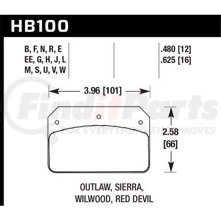 HB100J480 by HAWK FRICTION - PAD12MMDR-97OUT/SIER/WILD