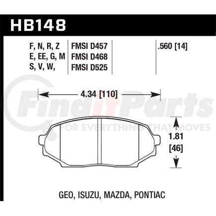 HB148N560 by HAWK FRICTION - BRAKE PADS GEO MAZ PONT