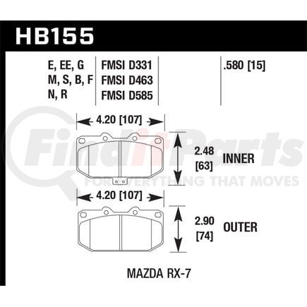 HB155E580 by HAWK FRICTION - MOTORSPORTS PADS