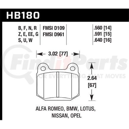 HB180Z560 by HAWK FRICTION - PF CRM INFNI MTS NIS SUBR