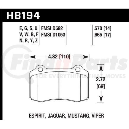 HB194F570 by HAWK FRICTION - PADS HPSJAG/LOTUS