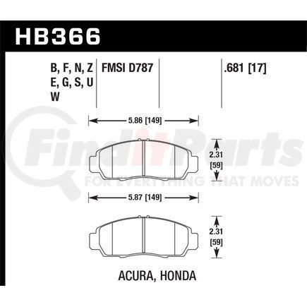 HB366F681 by HAWK FRICTION - PADS HPSACURA/HON