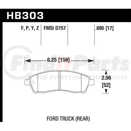 HB303Y685 by HAWK FRICTION - Brake Pads: 2001 Ford Excursion; LTS Compound; rear