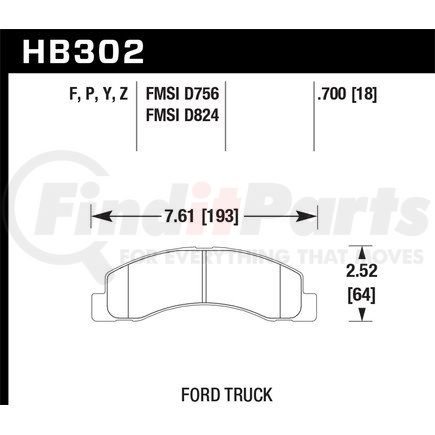 HB302Y700 by HAWK FRICTION - Brake Pads: 2001 Ford Excursion; LTS Compound