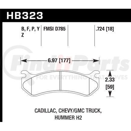 HB323Y724 by HAWK FRICTION - Brake Pads: Chevrolet various years and models GMC various years and models Hummer various years and models; LTS Compound; front brake pads