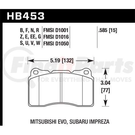 HB453N585 by HAWK FRICTION - PAD HP+ALFA/ROMEO/CAD/MIT