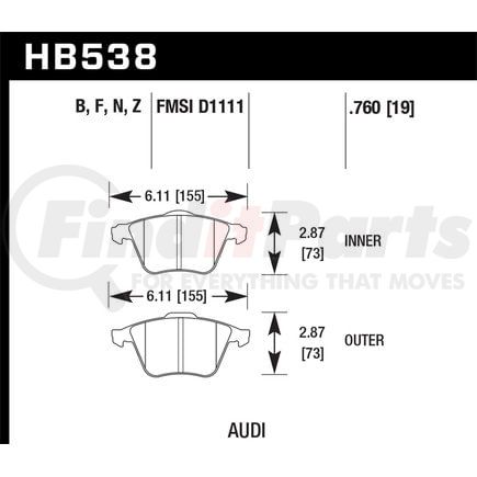 HB538N760 by HAWK FRICTION - BRAKE PADS HP PLUS