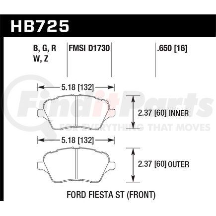 HB725B650 by HAWK FRICTION - 2014 FORD FIESTA ST
