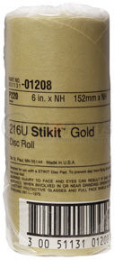 1208 by 3M - 6" Stikit™ Gold P220 Grade Sanding Discs- 75 Disc Roll