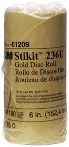 1209 by 3M - 6" Stikit™ Gold P180 Grade Sanding Discs- 75 Disc Roll