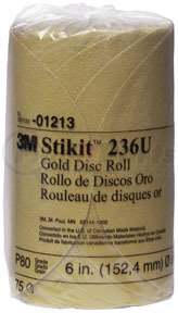 1213 by 3M - 6" Stikit™ Gold P80 Grade Sanding Discs- 75 Disc Roll