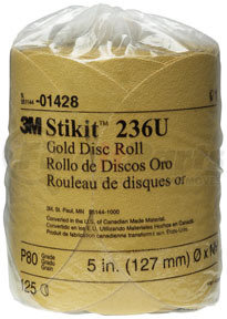 1428 by 3M - Stikit™ Gold Disc Roll 01428, 5", P80A, 125 discs/roll