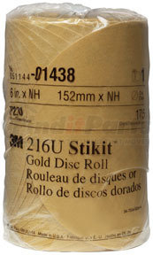 1438 by 3M - 6" Stikit™ Gold P220 Grade Sanding Discs- 175 Disc Roll