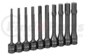 1360H by GREY PNEUMATIC - 10-Piece 1/2 in. Drive 6 in. SAE Hex Impact Drive Socket Set