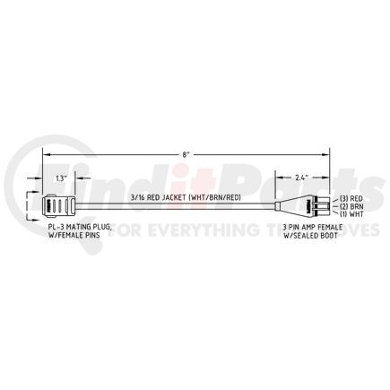 51-97470-25 by PHILLIPS INDUSTRIES - Brake / Tail / Turn Signal Light Connector - PL-3 To Female 3 Pin Amp Connector