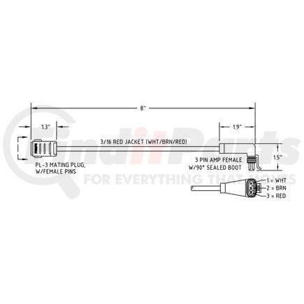 51-97479-25 by PHILLIPS INDUSTRIES - Brake / Tail / Turn Signal Light Connector - PL-3 To 90 Degree 3 Pin Amp Adapter