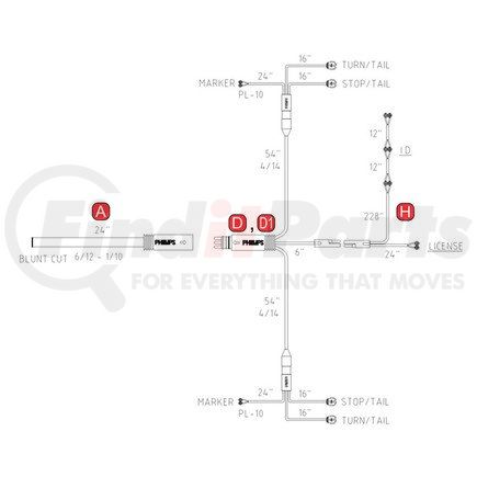 34-1902-024 by PHILLIPS INDUSTRIES - Trailer Wiring Harness - Main, 24" with ABS Drop, for Retrofit Trailer