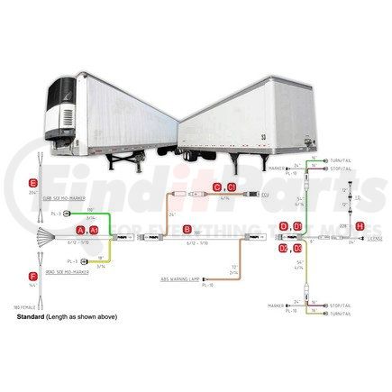 34-4020 by PHILLIPS INDUSTRIES - Trailer Wiring Harness - Rear Sill, Standard Pigtails, with 2 Stop-Tail-Turn and 1 Marker