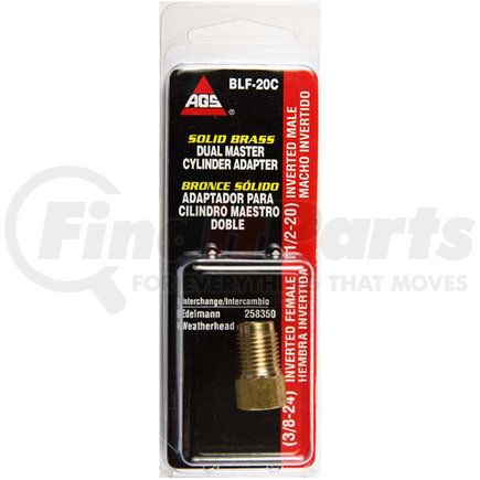 BLF-20C by AGS COMPANY - Brass Adapter, Female(3/8-24 Inverted), Male(1/2-20 Inverted), 1/card