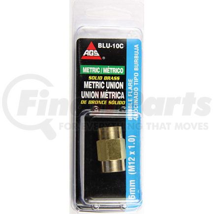 BLU-10C by AGS COMPANY - Brass Brake Line Union, 6mm (M12x1.0 Bubble), 1/card