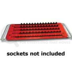 LASTRAY by MECHANIC'S TIME SAVERS - 1/4", 3/8", & 1/2" Dr 76-Posts 5 Row Lock-a-Socket Tray, Red