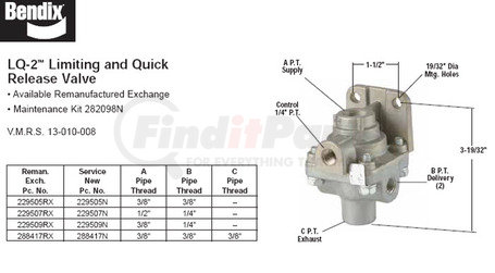 229505RX by BENDIX - LQ-2 Press. Proportioning Valve, Remanufactured