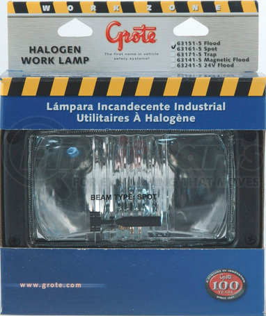 63161-5 by GROTE - Rectangular Halogen Work Lamp, Spot, Retail Pack