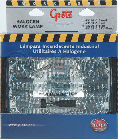 63201-5 by GROTE - Large Rectangular Halogen Work Lamp, Trapezoid, Retail Pack