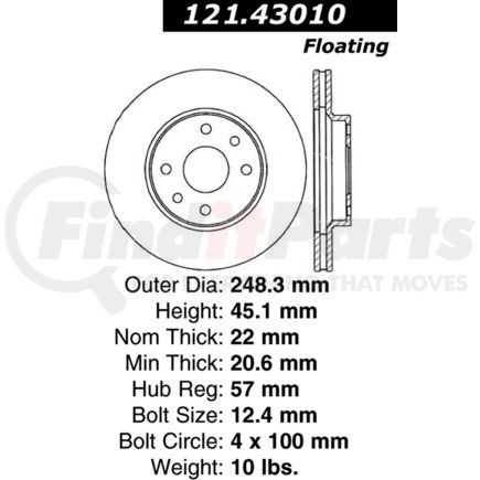 121.43010 by CENTRIC - C-Tek Standard Brake Rotor