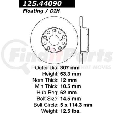 Centric 125.44090 Disc Brake Rotor Centric Premium High Carbon Alloy Brake Rotor