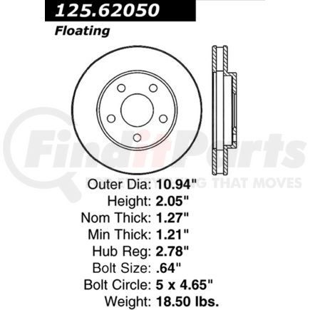 125.62050 by CENTRIC - Centric Premium High Carbon Alloy Brake Rotor