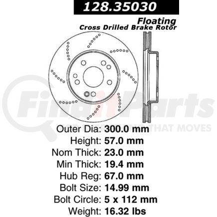 128.35030 by CENTRIC - Centric Premium OE Style Drilled Brake Rotor