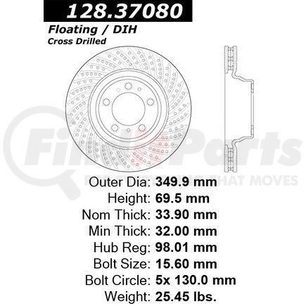 128.37080 by CENTRIC - Centric Premium OE Style Drilled Brake Rotor