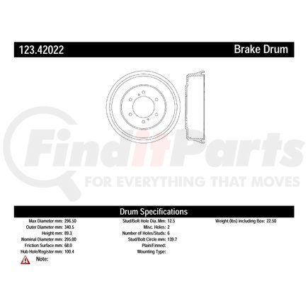 Centric 123.42019 Brake Drum C-Tek Standard Brake Drum