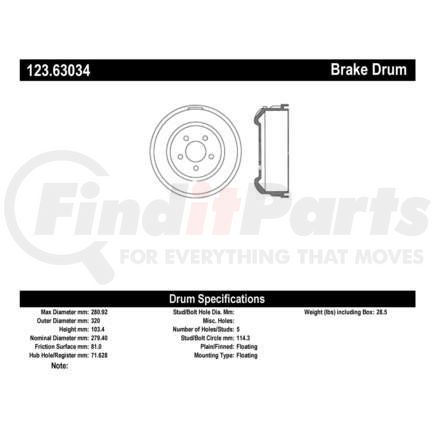 123.63034 by CENTRIC - C-Tek Standard Brake Drum