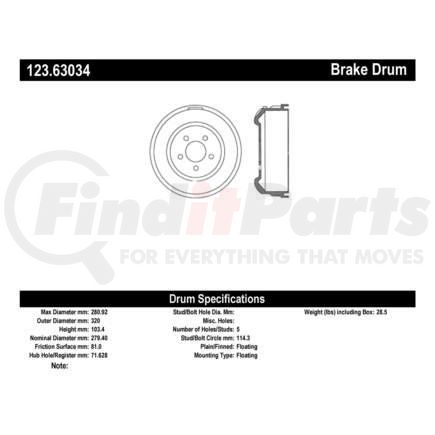 Centric 123.63034 Brake Drum C-Tek Standard Brake Drum