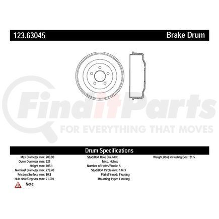 123.63045 by CENTRIC - C-Tek Standard Brake Drum