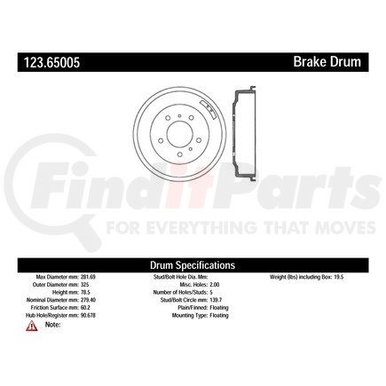 123.65002 by CENTRIC - C-Tek Standard Brake Drum