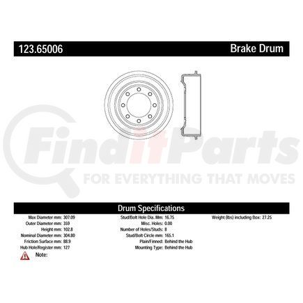 123.65006 by CENTRIC - C-Tek Standard Brake Drum