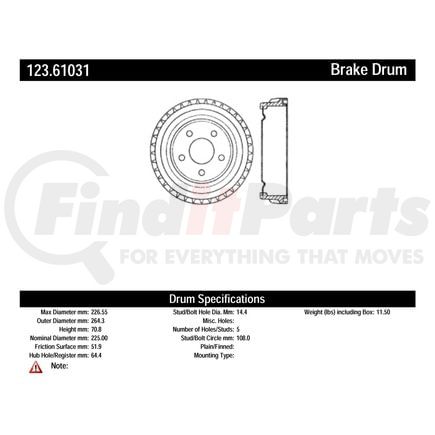 Centric 123.61024 Brake Drum Standard Brake Drum