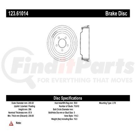 123.61014 by CENTRIC - C-Tek Standard Brake Drum