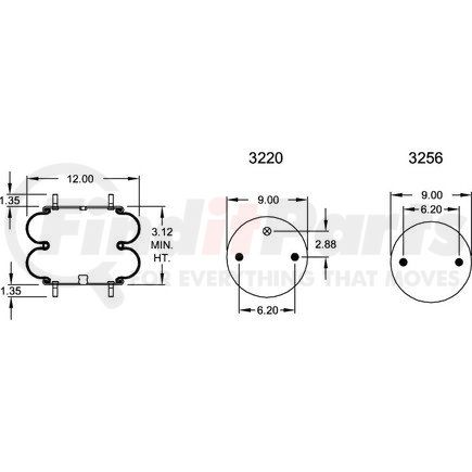 W013587424 by FIRESTONE - Air Spring - Double Convulated, 3.12" Compressed, 9.00" Width Top Plate