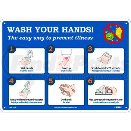 WH5RB by NATIONAL MARKER COMPANY - Wash Your Hands Sign, 10" X 14", Plastic