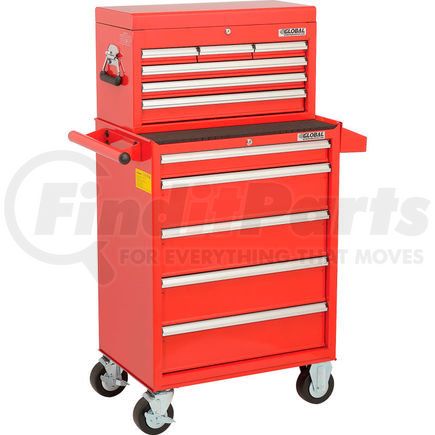535489 by GLOBAL INDUSTRIAL - Global Industrial&#153; 26-3/8¿ x 18-1/8" x 52-9/16" 11 Drawer Red Roller Cabinet & Chest Combo