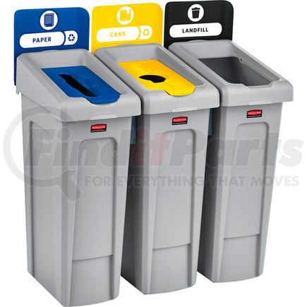 2007917 by RUBBERMAID - Rubbermaid Slim Jim Recycling Station, Landfill/Paper/Bottles & Cans, (3) 23 Gallon - 2007917